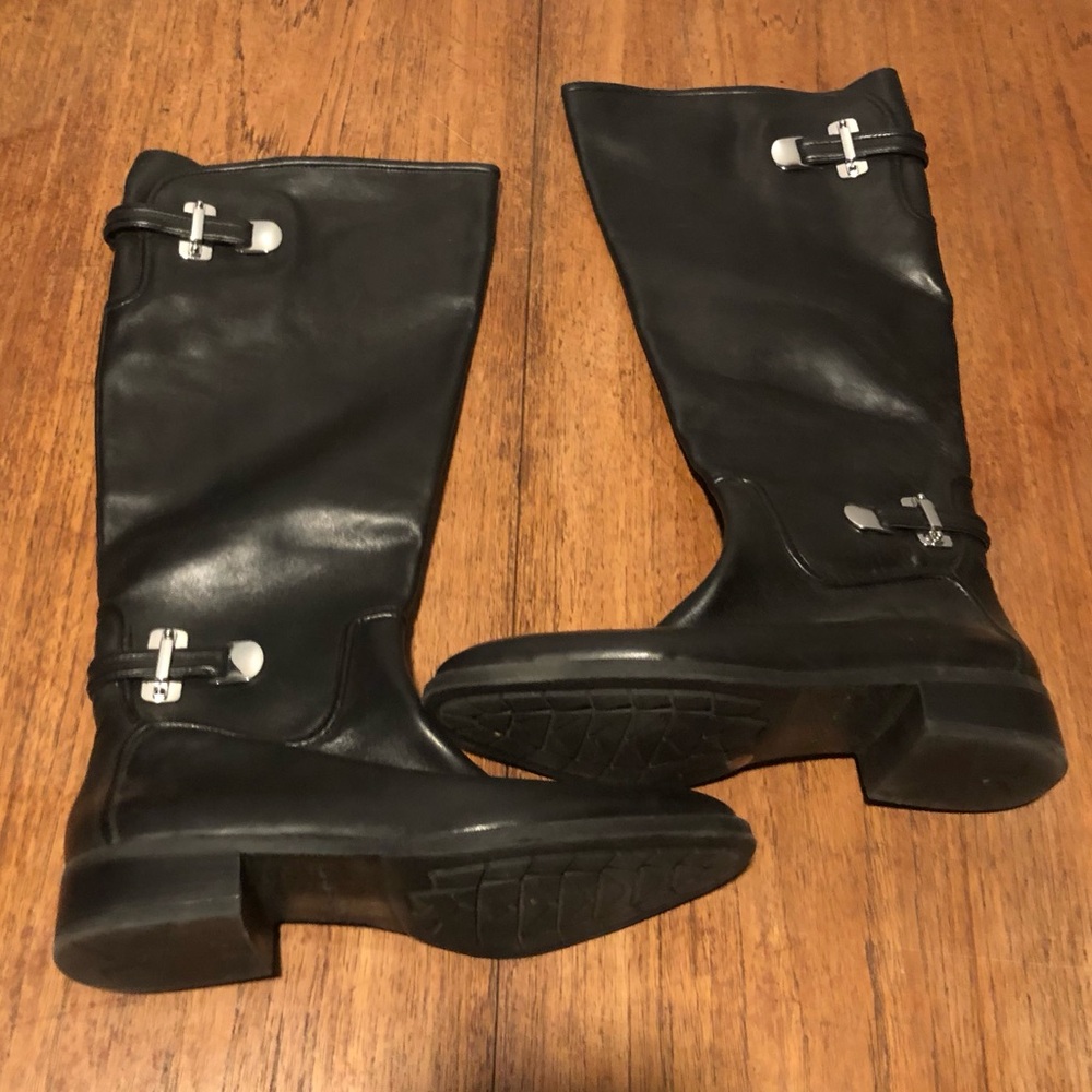Antonio Melani Black Leather Mid-Calf Riding Boots Women 10 M